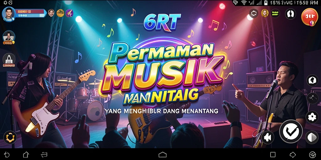 Screenshot utama gameplay 6RT yang menunjukkan aksi seru dalam permainan musik.