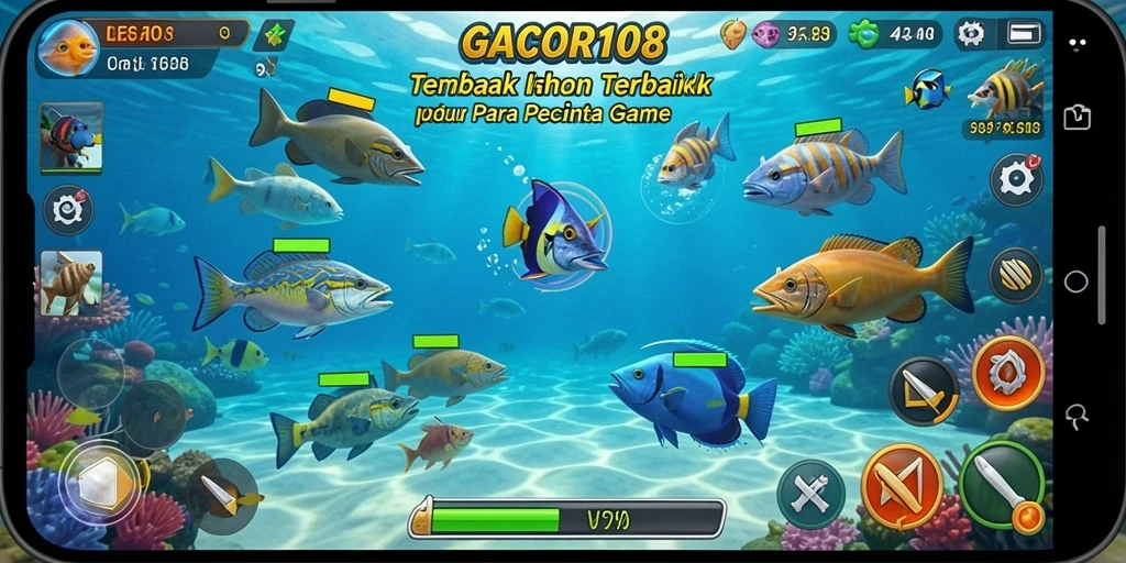 Screenshot gameplay GACOR108 menampilkan aksi seru menembak ikan.