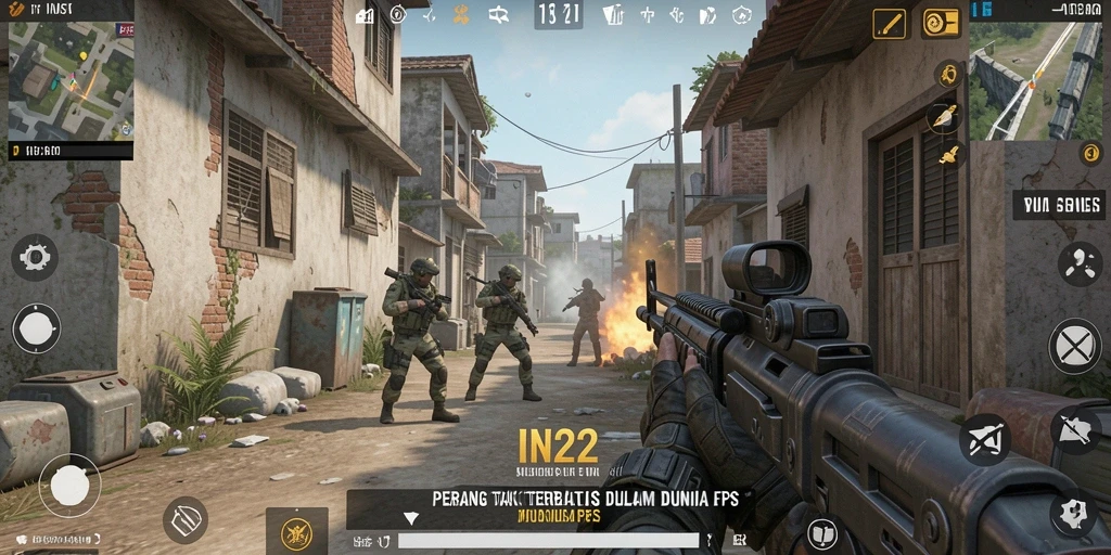 Tangkapan layar gameplay IN22 menampilkan pertarungan intens dalam arena FPS.