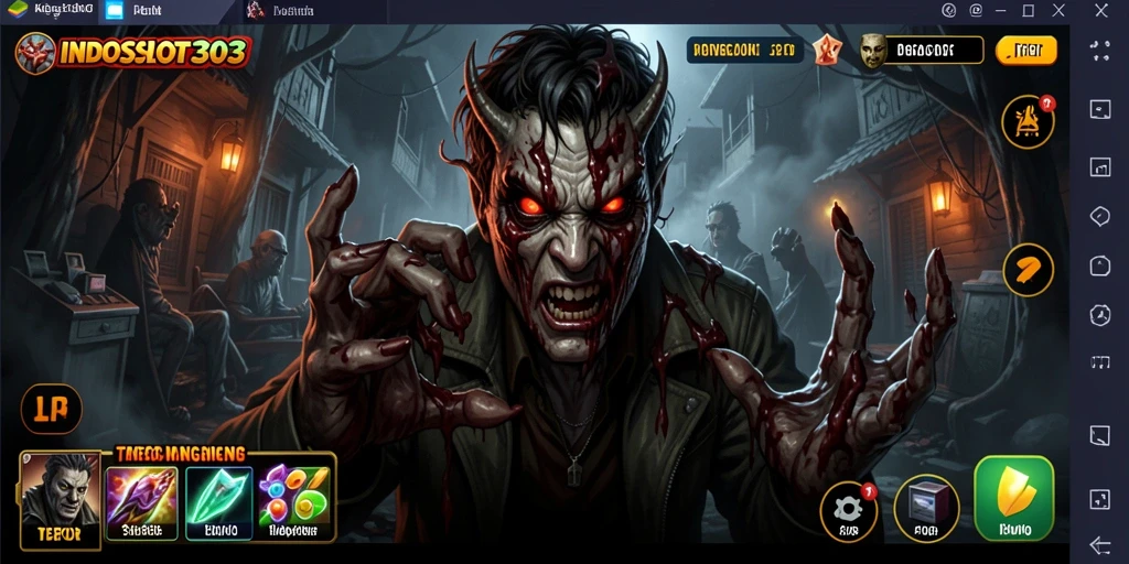 Screenshot gameplay INDOSLOT303 menunjukkan suasana horror yang mencekam.