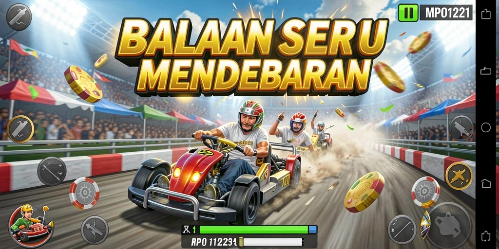 Tampilan gameplay seru di MPO1221 dengan mobil balap menakjubkan.