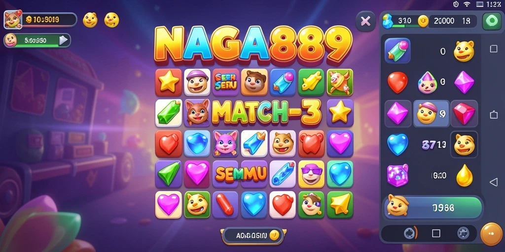 Gameplay seru NAGA889 dengan tantangan Match-3 yang menarik.