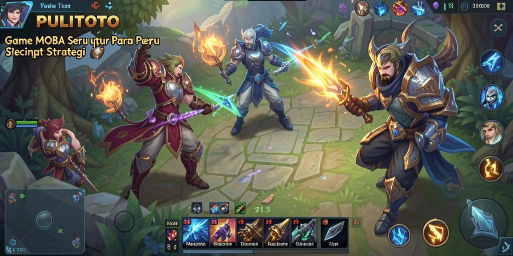 Tampilan seru dari gameplay PULITOTO dalam pertempuran MOBA.