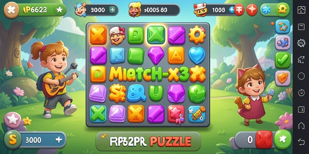 Gameplay seru dari RP62RP yang membutuhkan strategi match-3.
