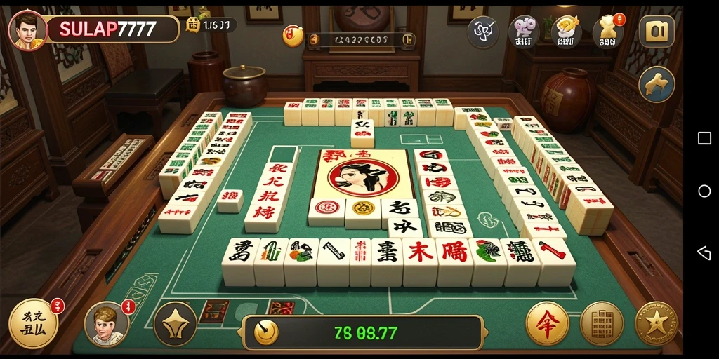 Tampilan gameplay menarik dari SULAP777 dengan ubin Mahjong yang berwarna-warni.